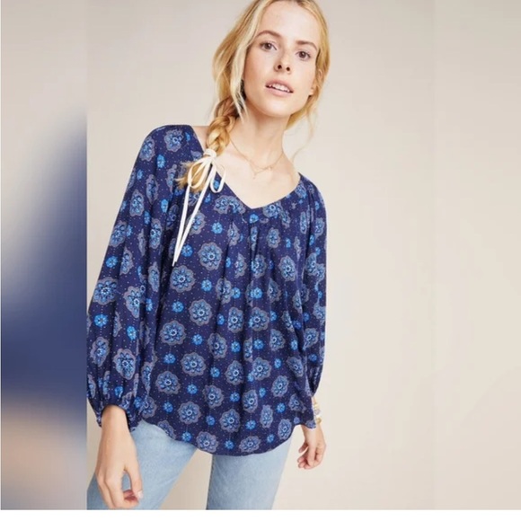 Floral Blue Women's Top Maeve Anthropologie Size 8 - Picture 1 of 12